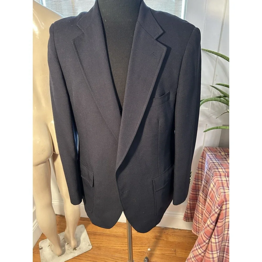 Vtg Raquet Club Navy Gold Crest Button Sports Coat Jacket Sz 44 Wimbledon USA